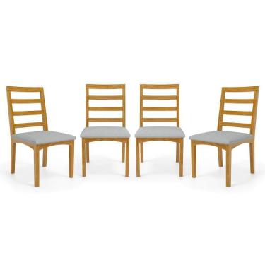 Imagem de Kit Com 4 Cadeiras Cecília Madeira Maciça Assentos Estofados Para Mesa De Jantar Linho Cinza 407