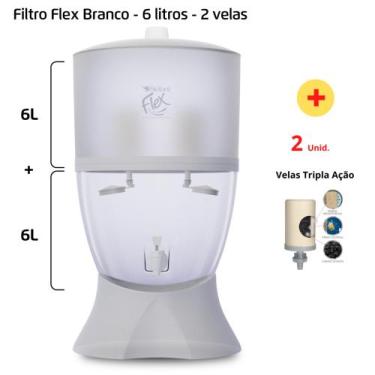 Imagem de Filtro para Água Flex Branco 6 Litros 2 Velas 2 Boias + 2 Velas Tripla
