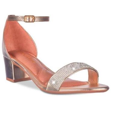 Imagem de Sandália Feminina Dourada Salto Alto Grosso Confort Strass Brilho Festa A3.50-Feminino