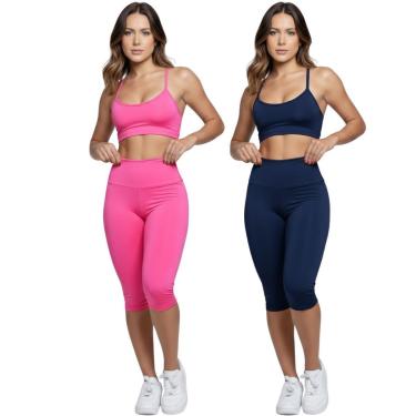 Imagem de KIT 2 Conjunto Top Alça Fina Bermuda Ciclista Vekyo Roupa Para Academia Moda Fitness Musculação-Feminino