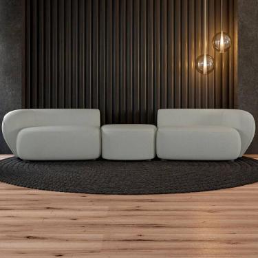 Imagem de Sofá 5 Lugares com Puff 382cm Orgânico Lyor Bouclê Cinza Z55 - Mpozenato