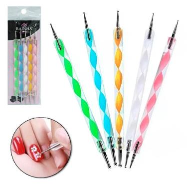 Imagem de Kit 5 Boleadores Ponta Dupla Decoracao Unhas Rainha Chic