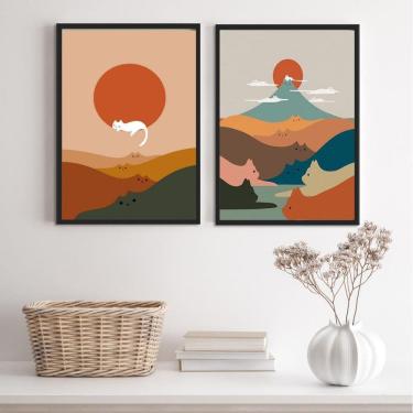 Imagem de Quadros Bohos Gatinhos 45x34cm - Vidro - Madeira Preta