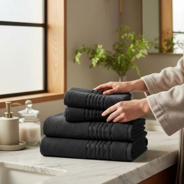 Imagem de Jogo 4 Toalhas 2 Toalha de Banho 2 Toalhas de Rosto - Duas Cores Kit Linha Onix