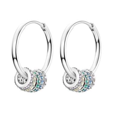 Imagem de Brincos De Argola Em Prata Esterlina 925 Com Cristal Starlight E Desig