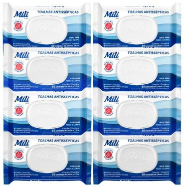 Imagem de Toalhas Antissépticas Mili 8 Pacotes C- 50 (total: 400 Toalhas) - Sem álcool
