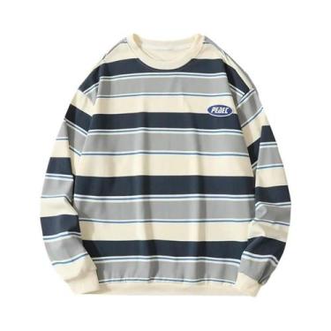 Imagem de Moletom Masculino Y2K Com Listras, Estilo Coreano, Solto, Para Primave