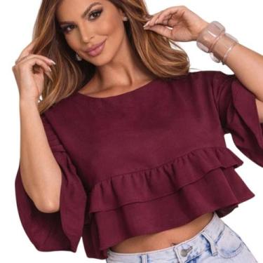 Imagem de Blusa Bata Manga Duna Cropped Babados Moda Feminina Boho - Gilfer Vari