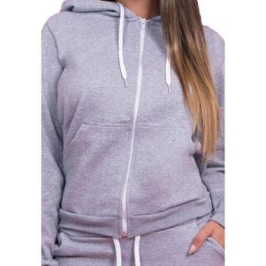 Imagem de Moletom Aberto Feminino Liso com Ziper Punhos Bolsos e Capuz Ajustavel-Feminino