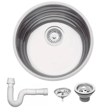 Imagem de Cuba Redonda Tramontina Luna 35 BL Perfecta em Aço Inox Polido 35 cm com Válvula e Sifão 94042407