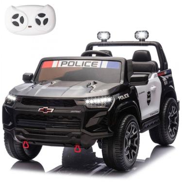 Imagem de Carro de Polícia Elétrico Infantil Chevrolet Colorado Licenciado 24V, 2 Lugares, 4WD, Controle Remoto, Música, Alarme, Megafone, Preto