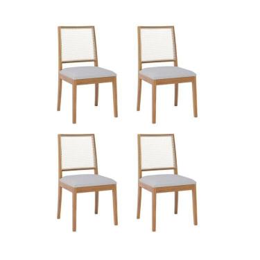 Imagem de Kit 4 Cadeiras para Sala de Jantar Estofadas Marcela Madeira/cinza