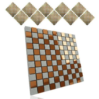 Imagem de Pastilha De Vidro Adesiva Kit 10 Uni Cozinha Lavabo Banheiro Sala Decorativa Moderna Reforma Requintado Facil Aplicacao