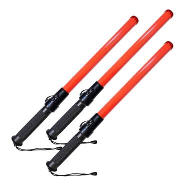 Imagem de Bastao Sinalizador LED Viario Kit 3 Apito Pilha Transito Guarda Obra Estacionamento Frentista Manobrista