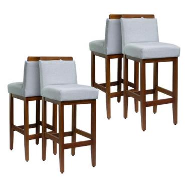 Imagem de Kit 4 Banquetas Altas Madeira Maciça Estofada Assento Alto 75cm de Ass