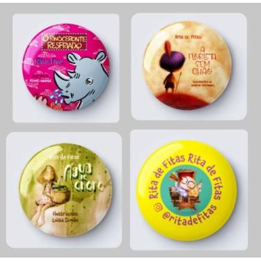 Imagem de Kit 4 Bottons Rita de Fitas: Coleção Exclusiva Livros & Autora Ilustra