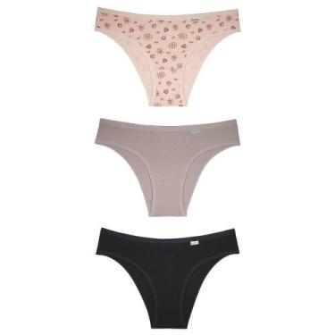 Imagem de Kit de 3 Calcinhas DelRio 51354 Biquíni, M, Estampado, Nude new, Preto