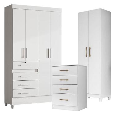 Imagem de Guarda Roupa Infantil Sobral com Cômoda MS913 e Armário Multiuso New Íris Branco Brilho – Moval