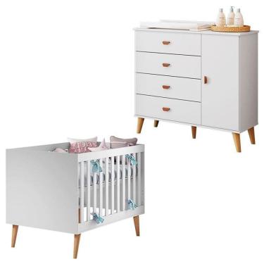 Imagem de Berço Americano Ludmila com Cômoda Infantil Duda Branco Acetinado Bétula - Carolina