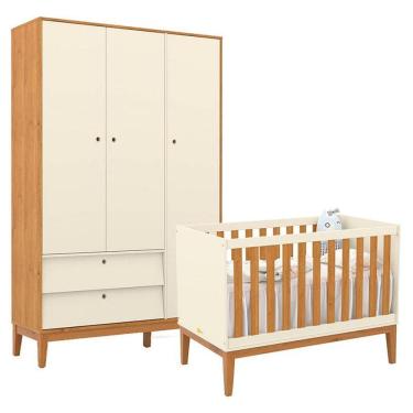 Imagem de Berço Americano e Guarda Roupa Unique 3 Portas Off White Freijó Eco Wood - Matic