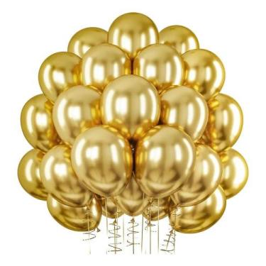 Imagem de Balão Bexiga Cromado Metalizado Dourado 25 Unidades Tam. 9 D - Congrat