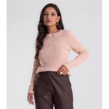 Imagem de Blusa Feminina Manga Longa Tricot Felpudo Endless Rosa, G, Rosa