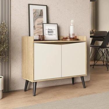 Imagem de Buffet Aparador 2 Portas Retrô 88cm Amêndoa/Off White - Regale, Amêndo