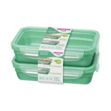 Imagem de Conjunto Kit 2 Potes Marmita Verde Menta Hermético 730/820ml - Sanremo