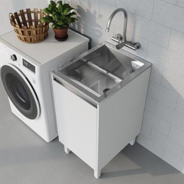 Imagem de Tanque de Lavanderia Inox 23 L com Cuba Docol e Gabinete MDF 44 cm, En