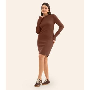 Imagem de Vestido Feminino Manga Longa Ribana Básico Rovitex Marrom, M, Marrom