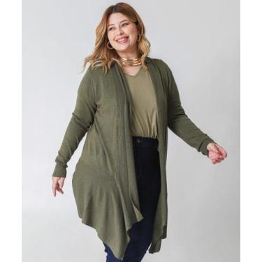 Imagem de Cardigan Plus Size Feminino Alongado Marisa Verde, G2, Verde