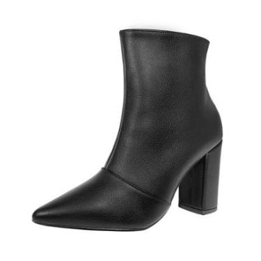 Imagem de Bota Salto Alto Grosso Cano Curto Bico Fino Luiza Sobreira Preta-Feminino