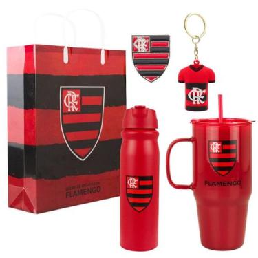 Imagem de Kit Presente Torcedor Garrafa Caneca Chaveiro Broche - Flamengo - Mile