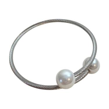 Imagem de Bracelete de Mola em Aço Inox com Pérolas nas Pontas  Flexível - Pista