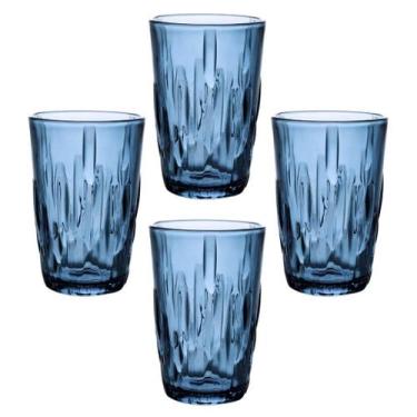 Imagem de Jogo 4 Copos de Vidro Netuno Safira 350ml Luxo Bebidas Água Suco - LAN