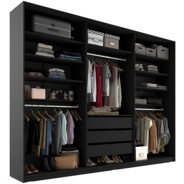 Imagem de Closet Casal Guarda Roupa sem Porta Pisa R02 3 Gavetas 9 Prateleiras Mdf 237cm Preto Lyam Decor