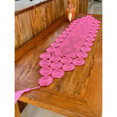 Imagem de Caminho de Mesa Crochê Liso Retangular 38CM X 150CM Polipropileno Feito à Mão para Sala Rosa Artesanal