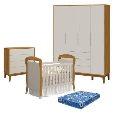 Imagem de Quarto de Bebê Completo Elfe Classic Danny 4 Portas 4 Gavetas MDF Amadeirado Reller Móveis