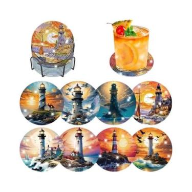 Imagem de Conjunto De 8 Porta-Copos De Pintura Diamante Para Adultos Com Suporte