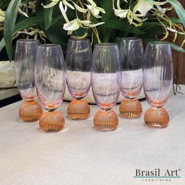 Imagem de Jogo de 6 Taças de Champagne em Vidro Roxo com Base Esférica Âmbar 208