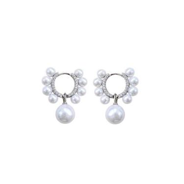 Imagem de ARGOLA EM PÉROLA SHELL BANHADA A RÓDIO BRANCO - Joia Elegante - VIDIÈ
