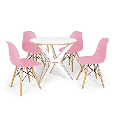 Imagem de Conjunto Mesa de Jantar Encaixe Itália 100cm com 4 Cadeiras Eames Eiffel - Rosa