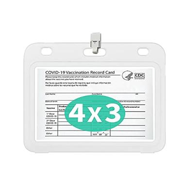 Imagem de Capa para cartão de vacina 10 × 7,6 cm protetor de cartão de vacinação impermeável, capa de plástico para cartões de vacina, bolsa de plástico de vinil, 3 compartimentos de cordão para viagens de eventos, branco