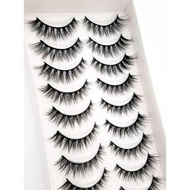 Imagem de Cílios Postiços Naturais Faux Mink Wispy Cat Eye Cílios Fofos Pacote de Cílios Fofos 3D Faixa de Volume Curto 10 Pares Atacado (3D-54)