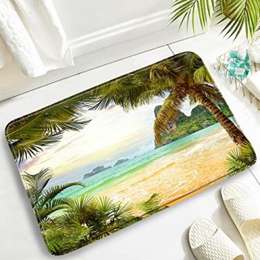 Imagem de Conjuntos de tapetes de banho de praia de folhas de palmeira oceano mar onda paisagem natureza tapetes porta tapetes decoração do banheiro tapete de capa de vaso sanitário antiderrapante, dd, 1339zy, 60x40cm, 23.6x15.7in