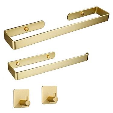 Imagem de Suporte de papel higiênico de ouro escovado ganchos de toalha acessórios de banheiro espaço de alumínio para montagem na parede do quarto conjuntos de acessórios de banho, A62822