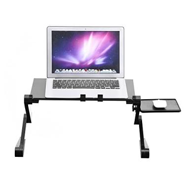 Imagem de Mesa dobrável para laptop, mesa portátil e confortável, suporte para mesa de trabalho, suporte para tablet, suporte para notebook e mesa de café da manhã com altura ajustável com ventilador de refrigeração e mouse pad para sofá de cama