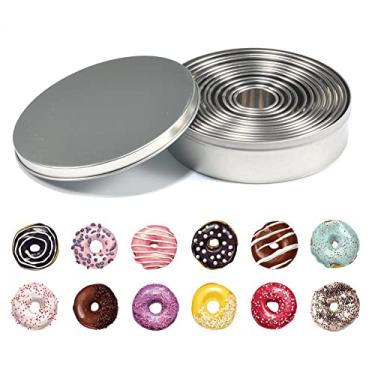 Imagem de Conjunto de cortador de biscoito redondo de a?o inoxid¨¢vel,12 cortadores de biscoito circulares moldes de anel de rosquinha redondo, cortadores de biscoito redondo de rosquinha graduada para ass