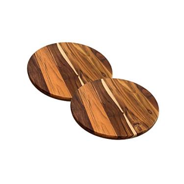 Imagem de Kit 2 Tábua Madeira Teca P/Cortar e Servir Pizza - 35 Cm
