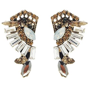 Imagem de Brincos de festa de casamento Art Deco estilo vintage antigo melindrosa citrino opala marcasita transparente strass